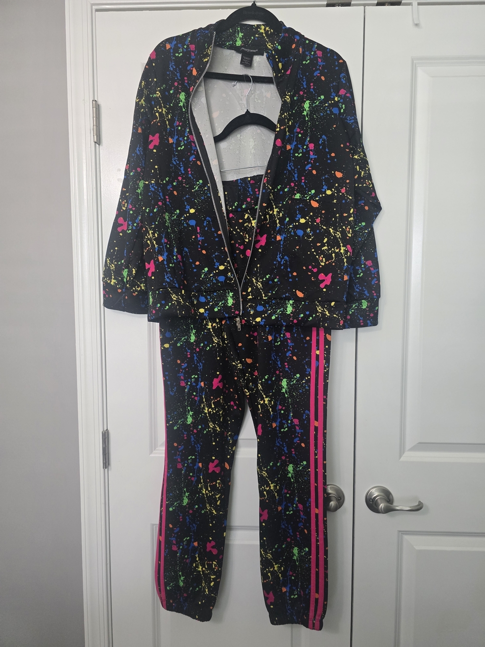 Women's Black Neon Splatter Track Pants & Jacket Set